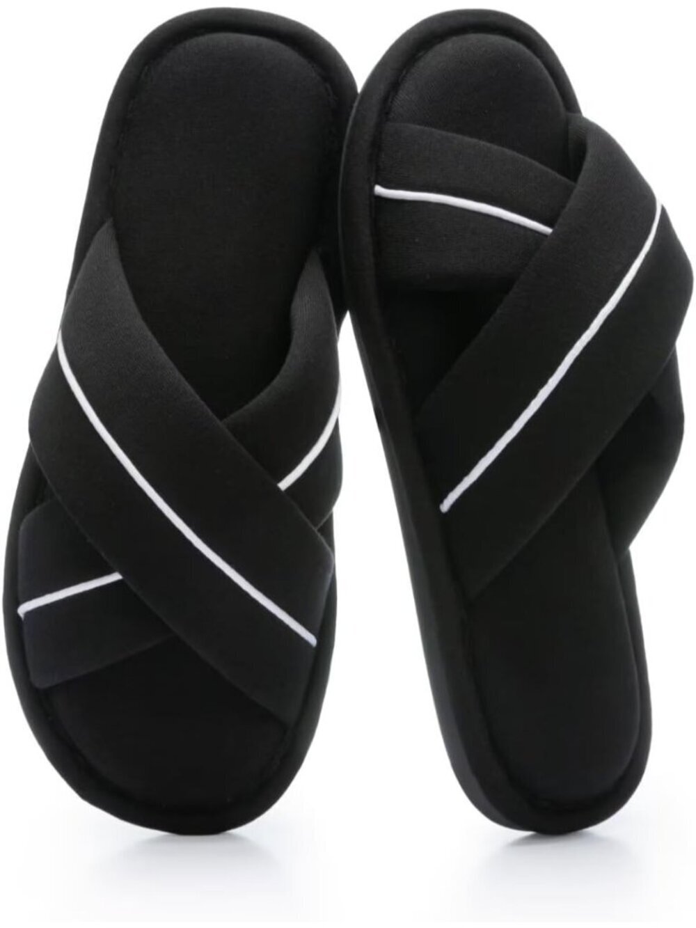 Women's Black Cross Band Open Toe Slippers With Memory Foam Comfort Cotton Shoes